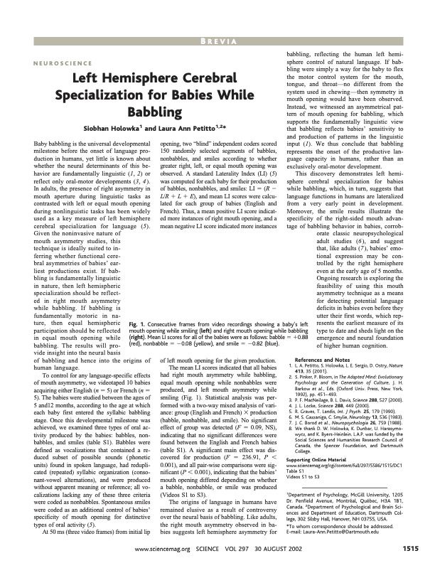 Left hemisphere cerebral specialization for babies while babbling
