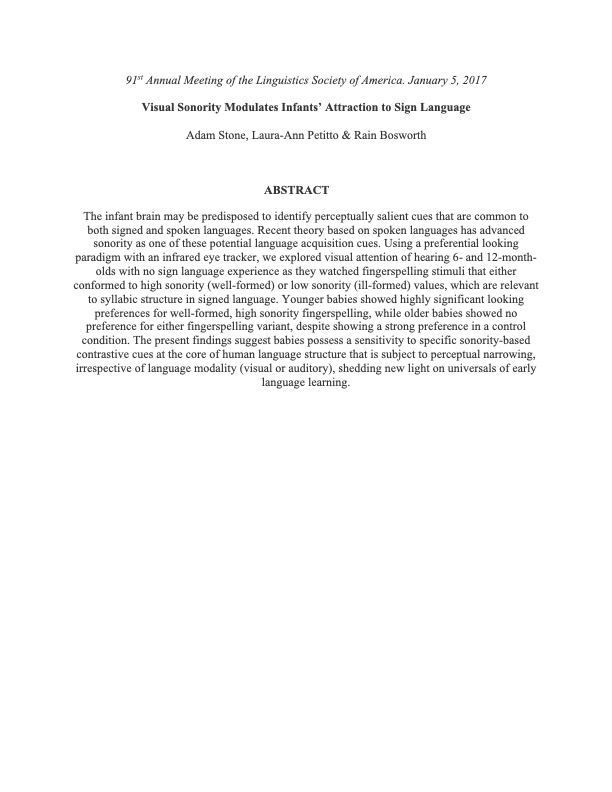 Sonority in lexicalized fingerspelling: Perception studies with infants and adults